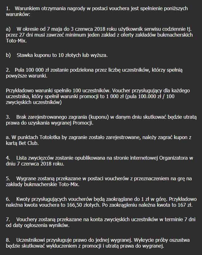 Wybrane punkty regulaminu promocji Maraton Bukmacherski 2018