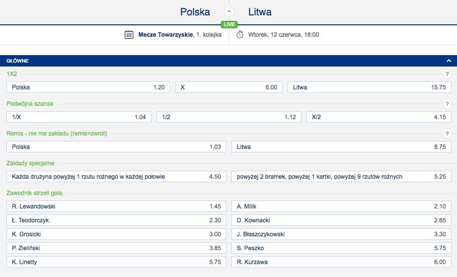 Kursy na mecz Polska - Litwa