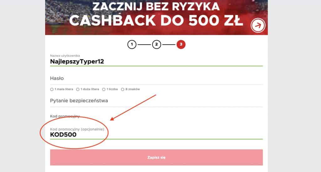 Betclic kod promocyjny. Wpisałeś "KOD500"?