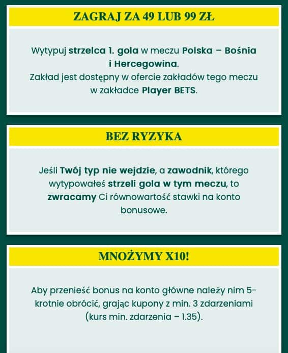 Betfan bonus na mecz Polska - Bośnia