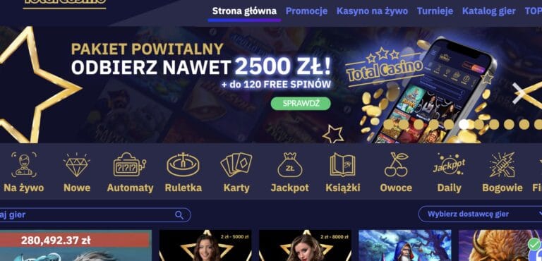 Legalne kasyno online TotalCasino - opinie, podatek, bonusy
