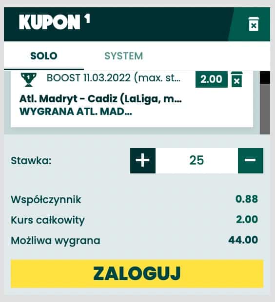 Kupon z typem na Atletico w Betfan