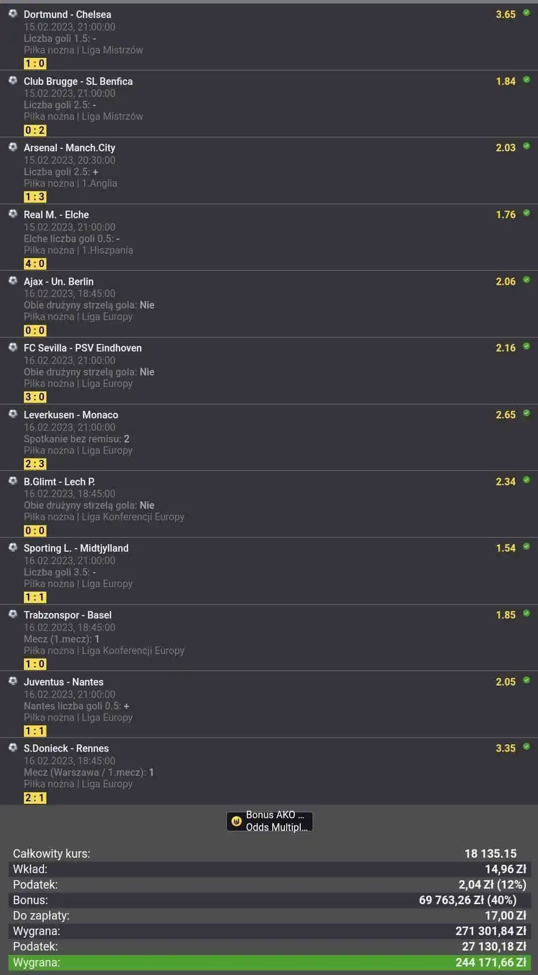 Kupon Fortuna - stawka 17 PLN, wygrana ponad 240 tys.!