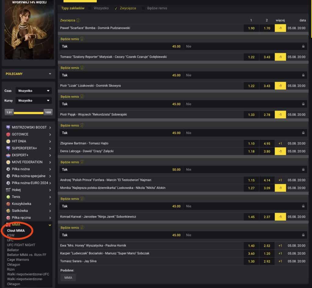 Jak obstawiać Clout MMA w Fortunie?